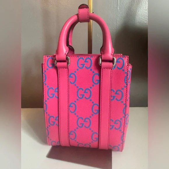 Gucci Hot Pink GG Mini Tote with Blue Logo - Picture 2 of 16